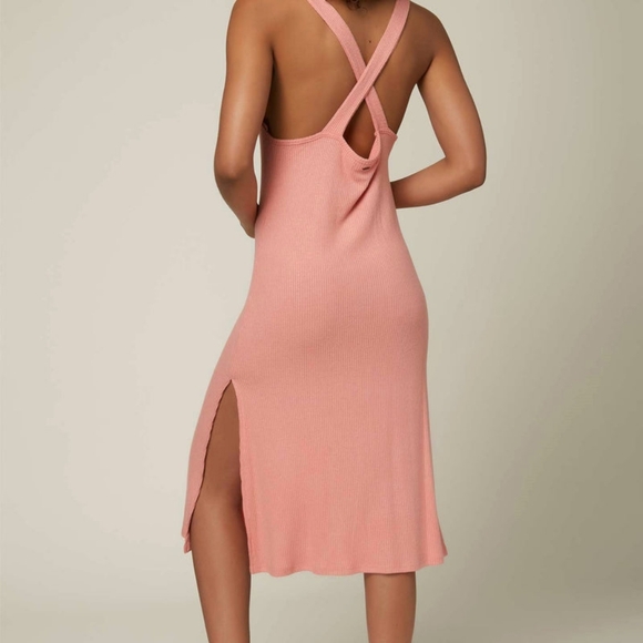 Oneill aquaria ribbed v neck midi dress medium slit - Picture 2 of 8